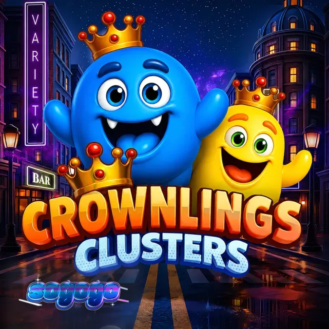 Visual penuh warna dari permainan slot Crownlings Clusters dengan karakter gumpalan lucu.